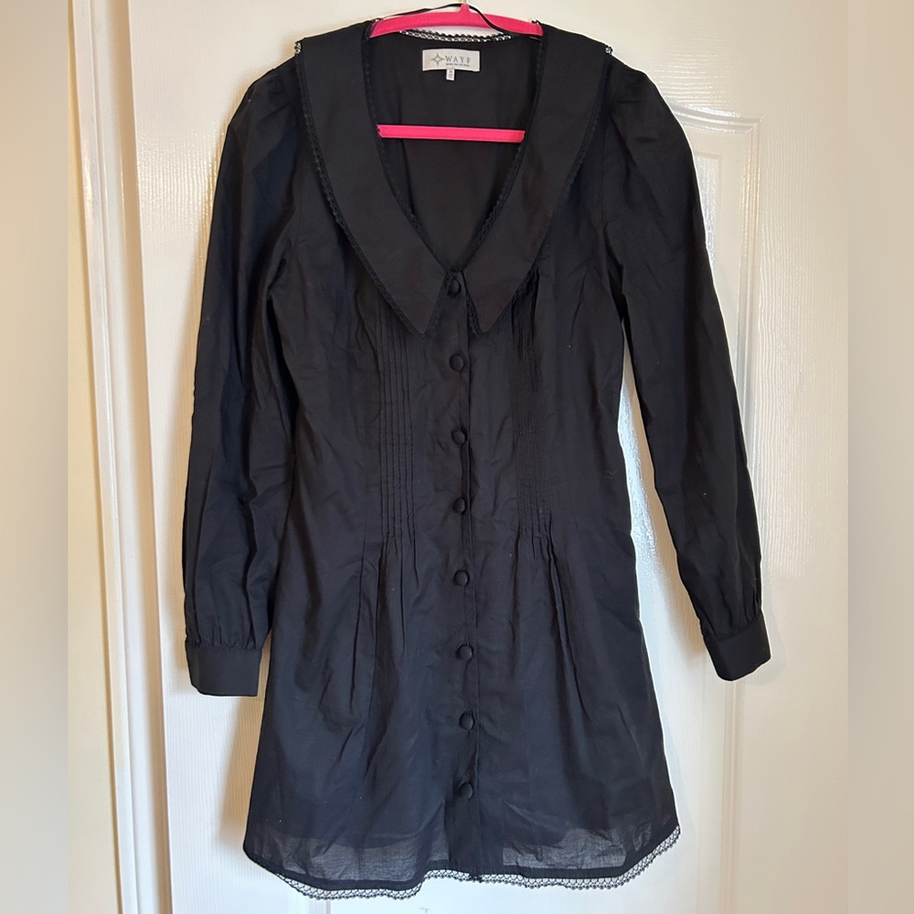 Wayf Black Long-Sleeve Button Front Dress
